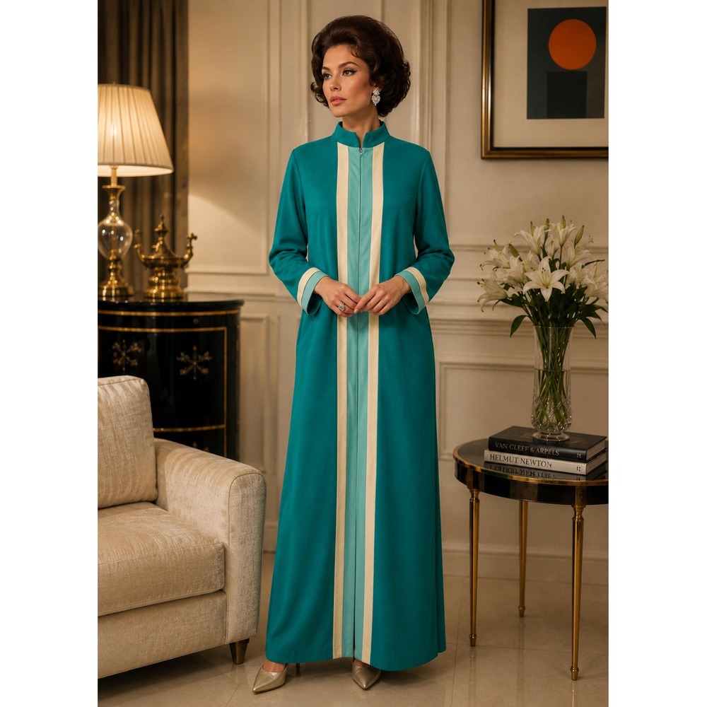 Vintage Vanity Fair 60s 70s Robe Housecoat 16 Teal Full Zip Aqua Retro Mint Cond